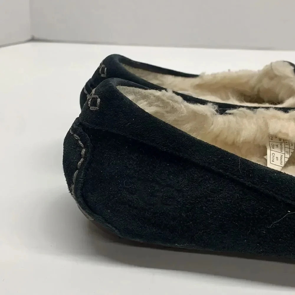 Ugg Ansley Slippers Suede Slip On Shearling Lined Moccasins Shoes Black Size 6 - Picture 5 of 12